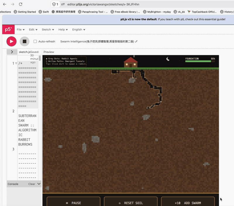 This one is my final version of swarm intelligence and rabbits digging tunnels.